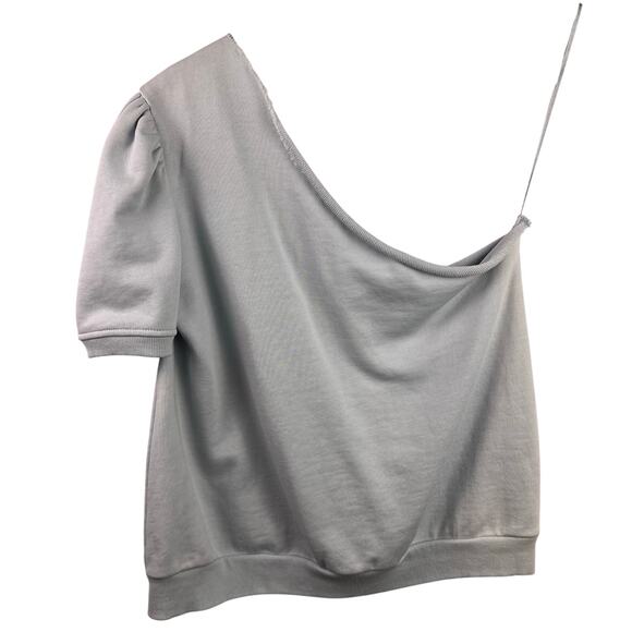 CAMI NYC Beck Top, Glacier Blue, 100% Cotton, One Shoulder Puff Sleeve - Picture 2 of 10